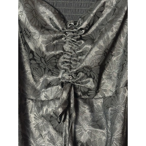 Altar'd State Jocelyn Floral Daisy Puff Sleeve Satin Mini Dress Black Sz M - Picture 6 of 8